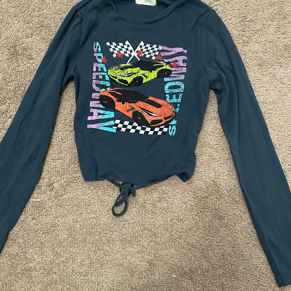 Graphic Long Sleeve Tie-Front Top